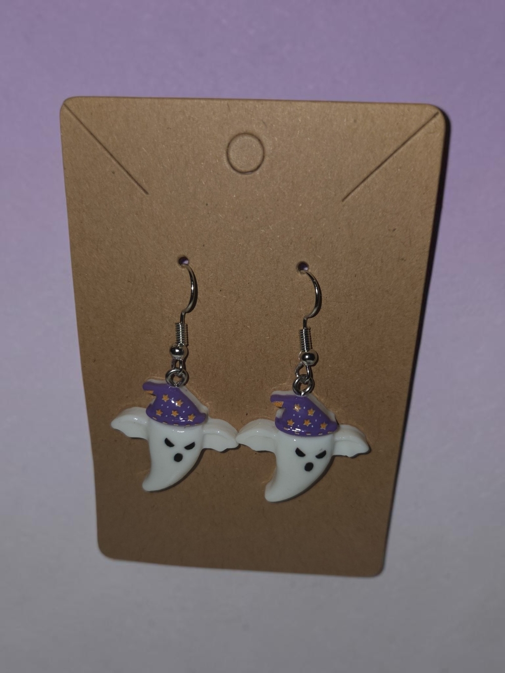 Ghost Drop Earrings with Purple Witch Hats